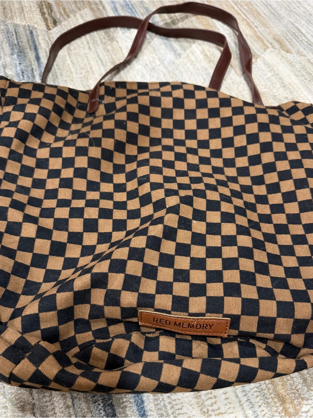 Men’s Checkerboard Tote Bag in Brown & Black